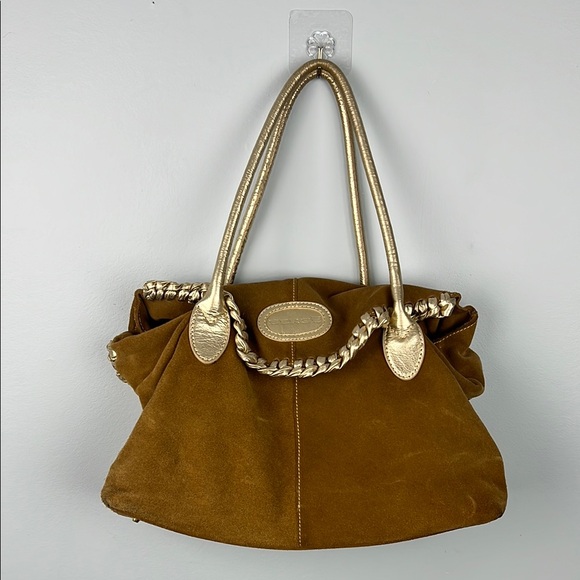 Berge leather made in Italy shoulder bag with metallic lacing - Picture 1 of 12